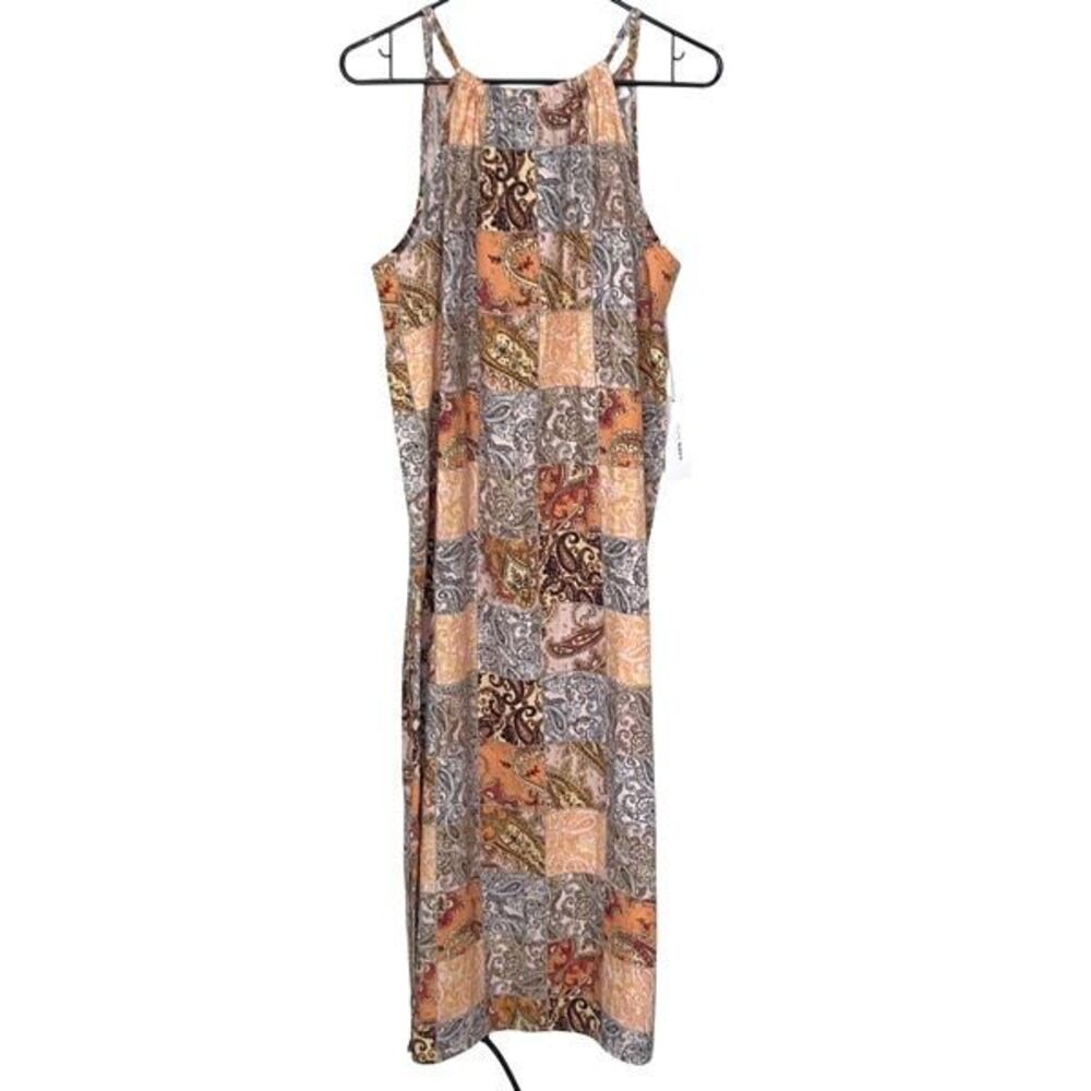 Pure Navy Womens Patchwork Halter Linen Sleeveless Dress Multicolor Medium NWT